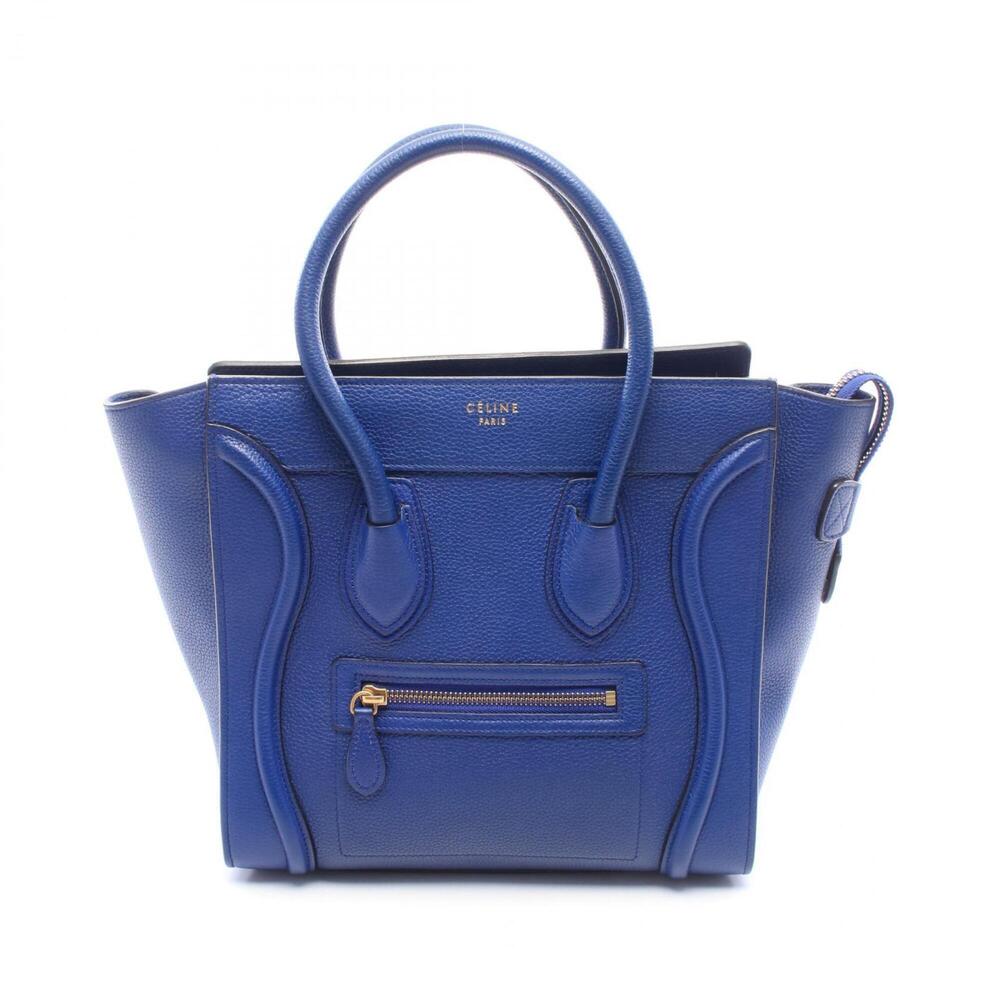 Celine Luggage Micro Shopper Tote Bag Handbag Leather Women's Blue 167793